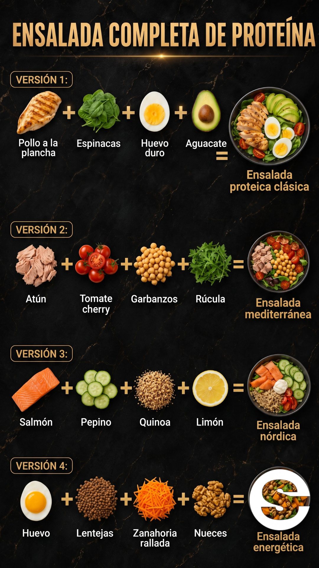 🇨🇱🧘 4 ENSALADAS ALTAS EN PROTEÍNA para comer rico y cuidar tu cuerpo 🩺.