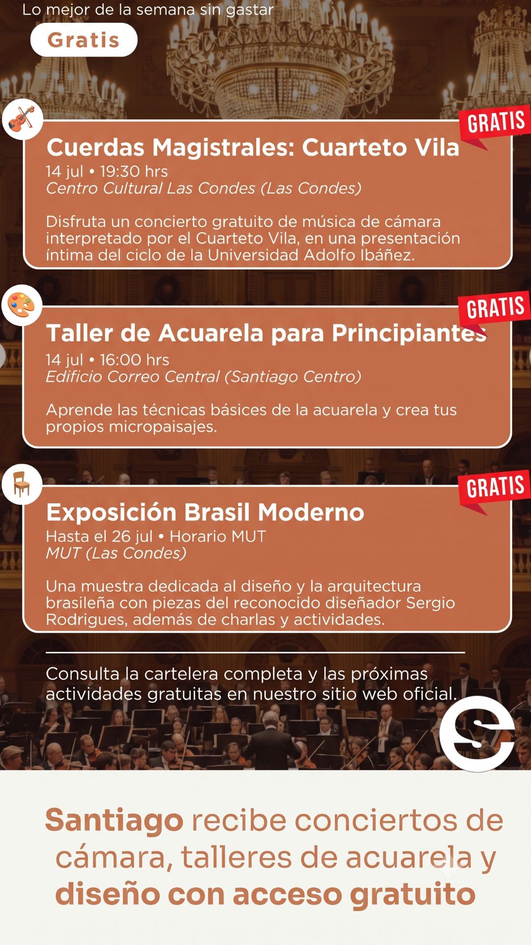 🇨🇱🕊 Lo mejor de la semana sin gastar Gratis panoramas culturales y talleres 🎭.
