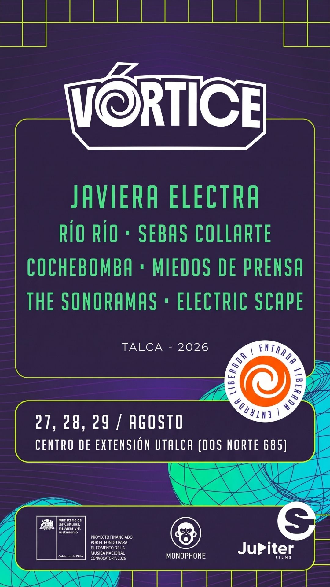 🇨🇱🎡 Festival Vórtice 2026: Música y encuentro cultural en Talca 🎟.