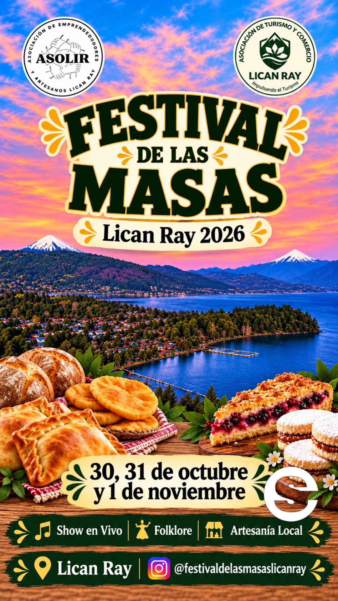 🇨🇱 🎡 Festival de las Masas en Lican Ray: gastronomía, folclore y carnaval gratuito.