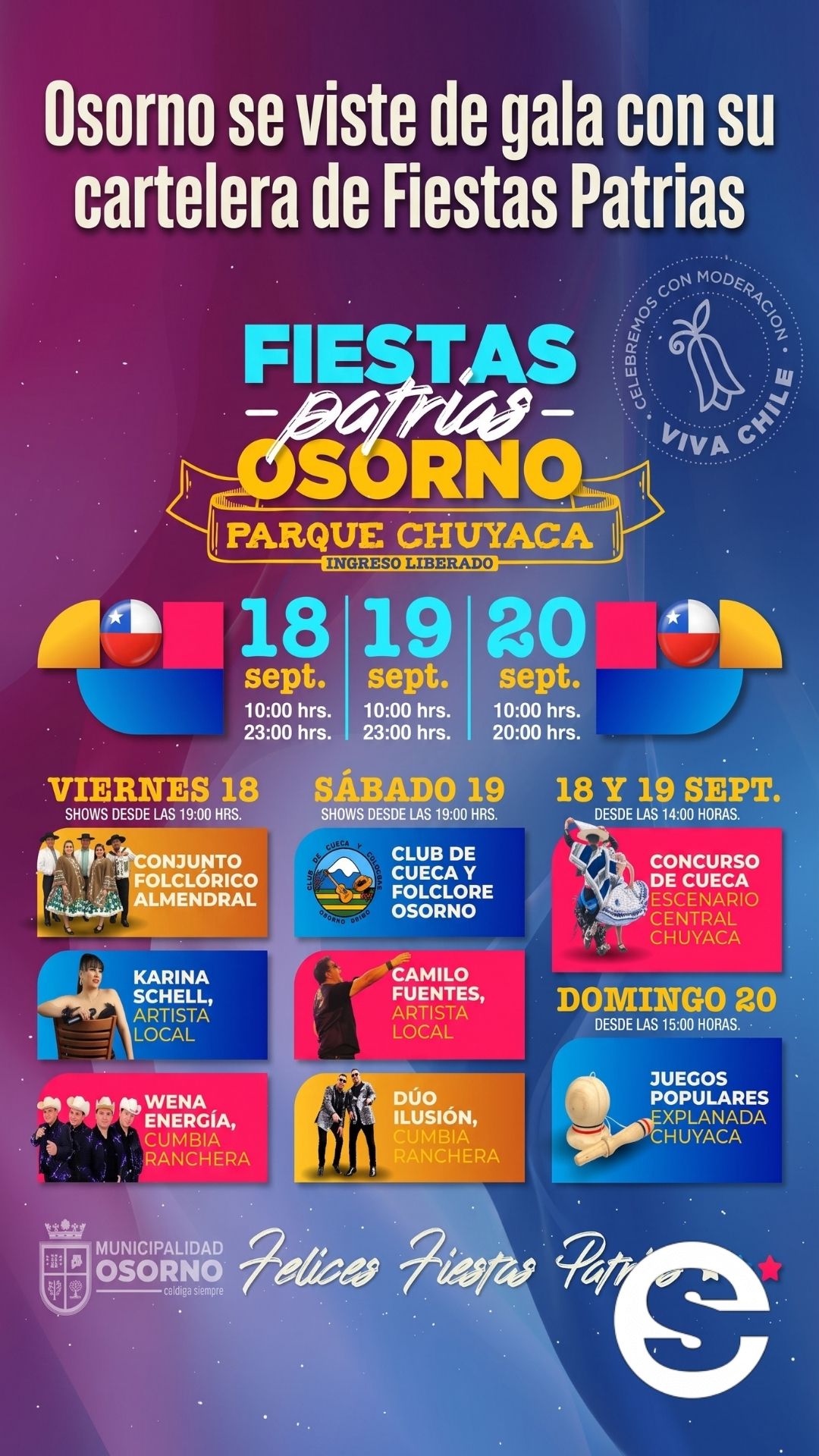 🇨🇱🎡 Osorno presenta su programa oficial de actividades para Fiestas Patrias 2026 🎟.