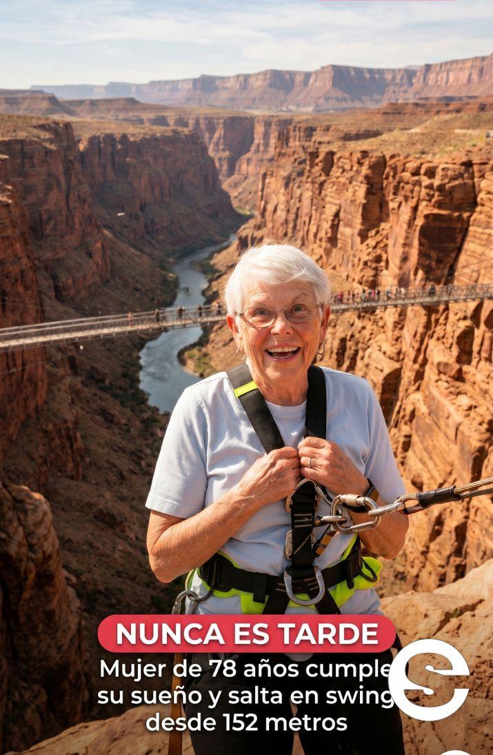 🌐🧘 ¡Nunca es tarde para una primera vez! Bárbara- de 78 años- salta en swing desde 152 metros 🏋️.
