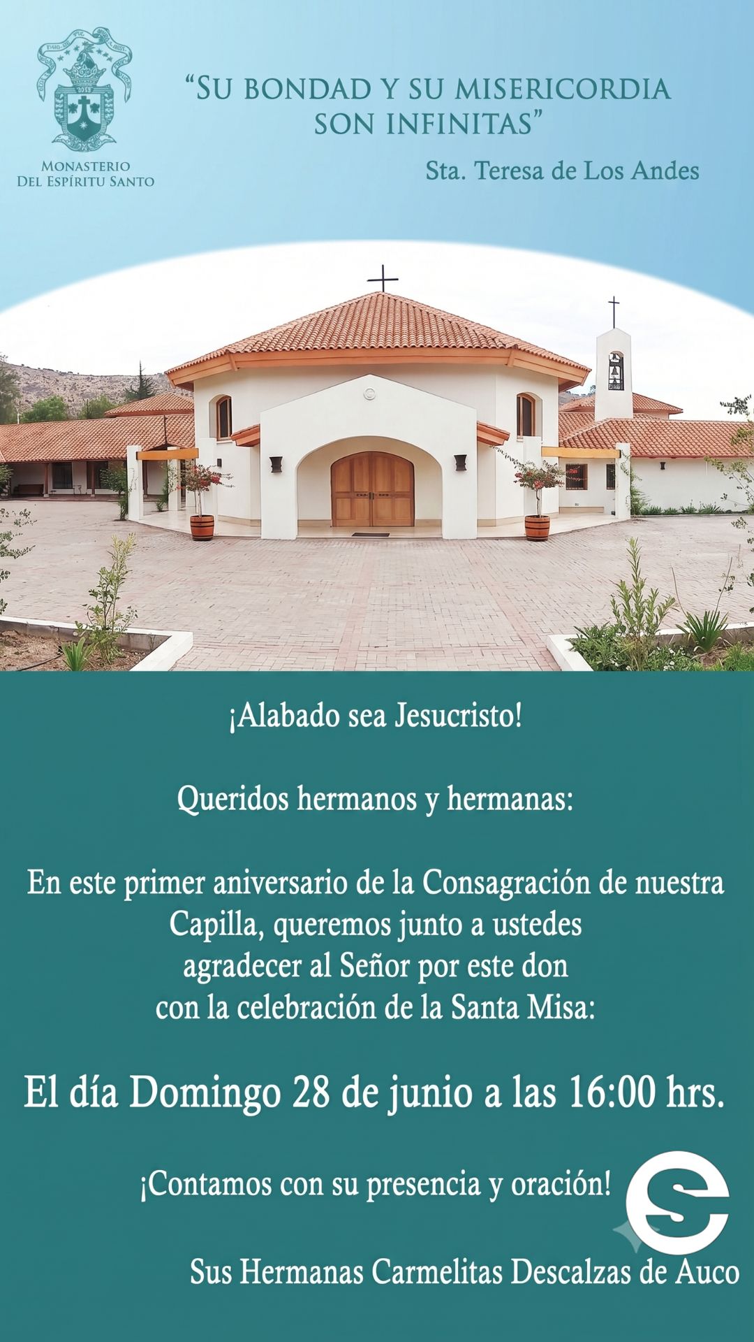 🇨🇱🕊 Primer aniversario de la consagración de la capilla Santa Teresa de Los Andes en Auco: invitan a misa comunitaria 🧘‍♂️.
