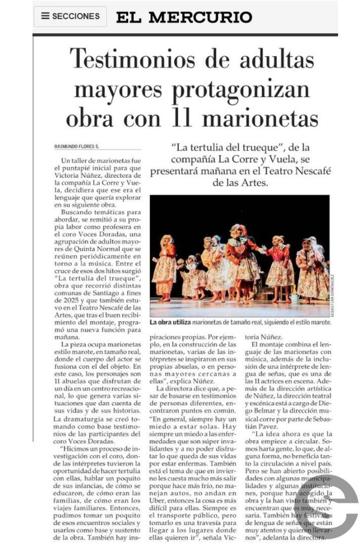 🇨🇱🕊 Testimonios de adultos mayores protagonizan emotiva obra con 11 marionetas 🎭.