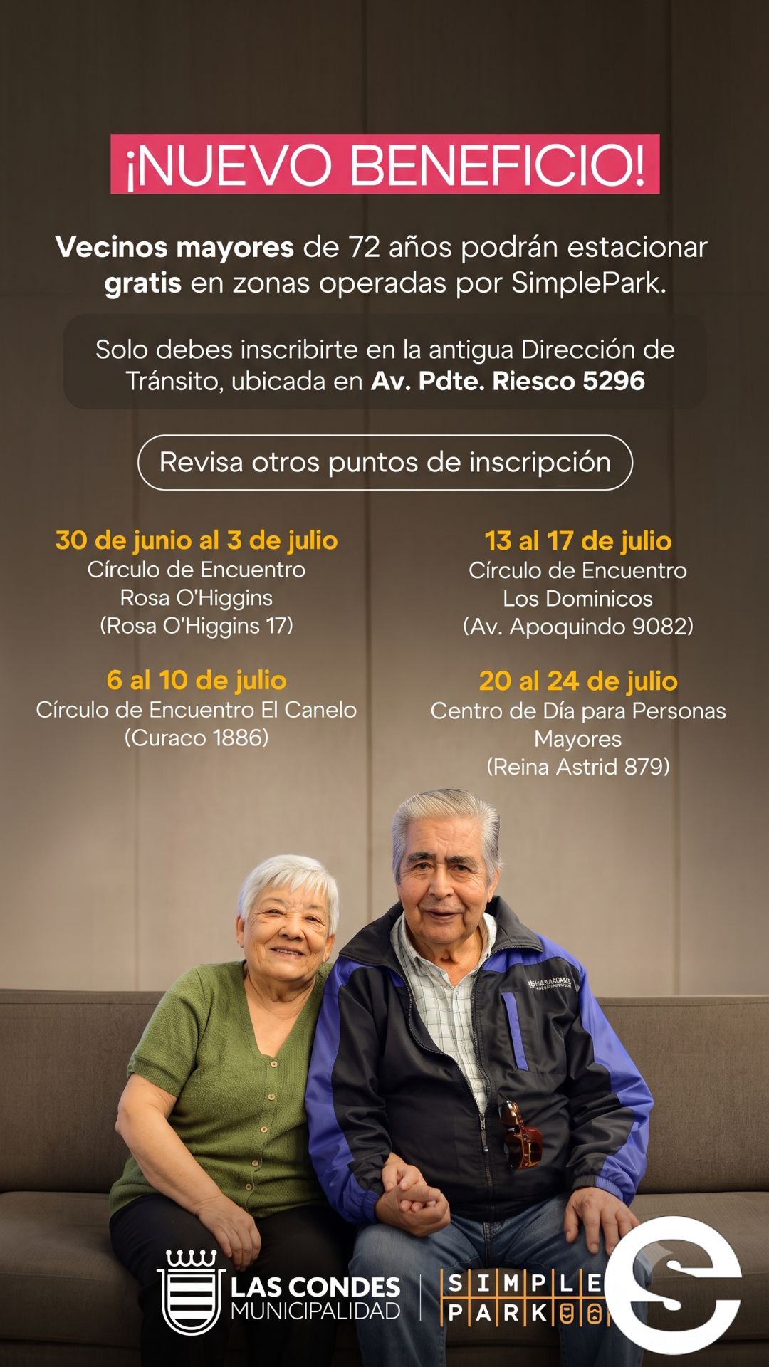 🇨🇱💸 Vecinos mayores de 72 años podrán estacionar gratis en zonas operadas por SimplePark 🏅.