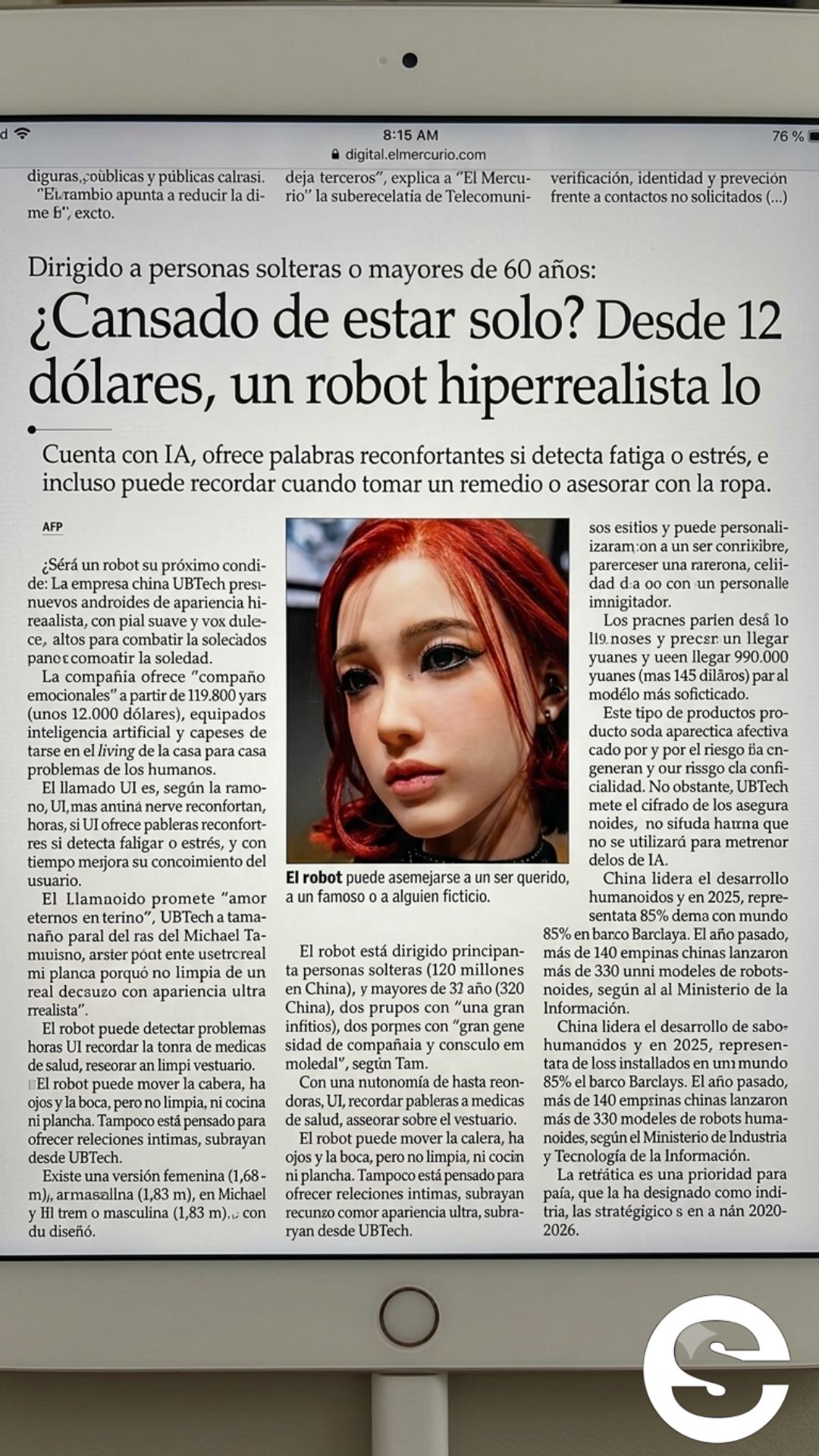 🇨🇱📈 Dirigido a personas solteras o mayores de 60 anos: Cansado de estar solo? Desde 12 dolares, un robot hiperrealista lo 💻.